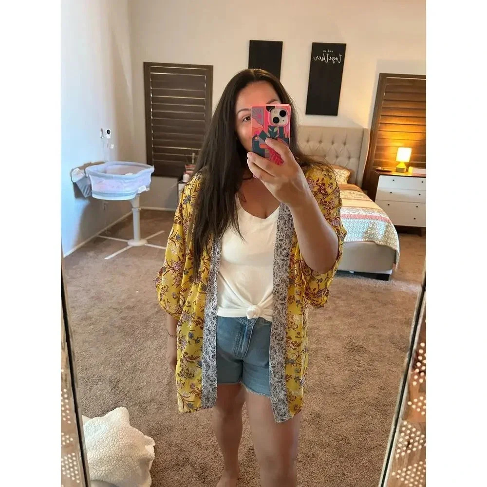 Japna Open Front Bright Floral Kimono OS / L